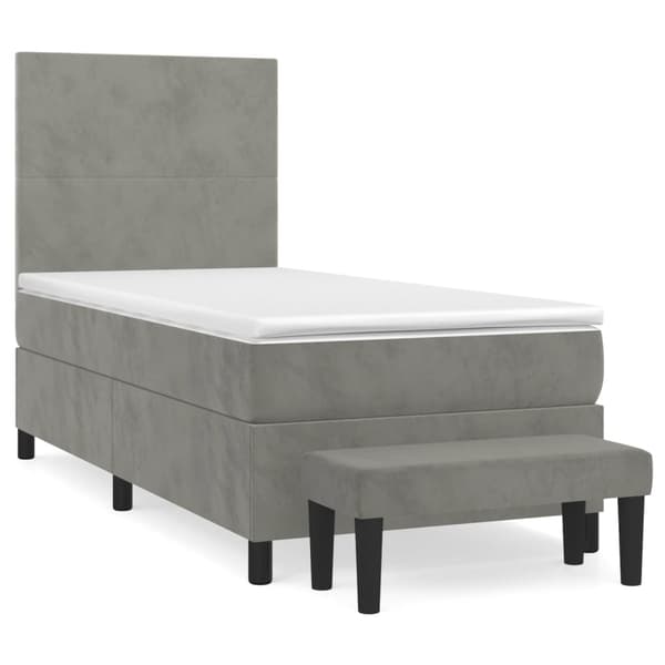 vidaXL Ramsäng med madrass ljusgrå 90x190 cm sammet Grå