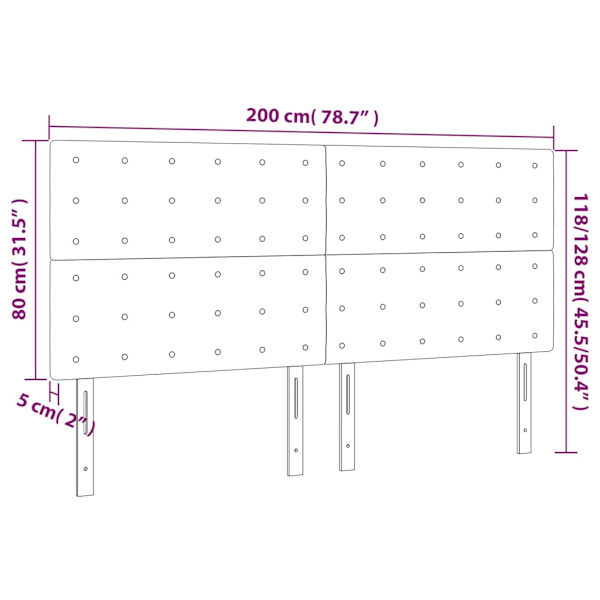 vidaXL Sänggavel LED svart 200x5x118/128 cm tyg Svart