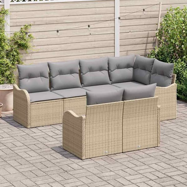 vidaXL Trädgårdsoffset 7 st Beige konstrotting Beige