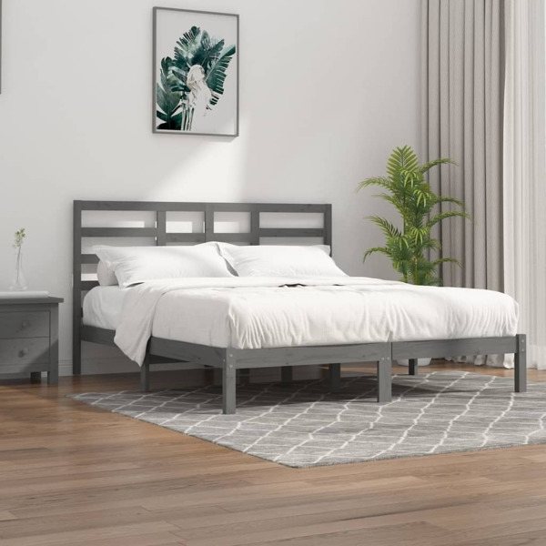 vidaXL Sängram grå massivt trä 200x200 cm Grå