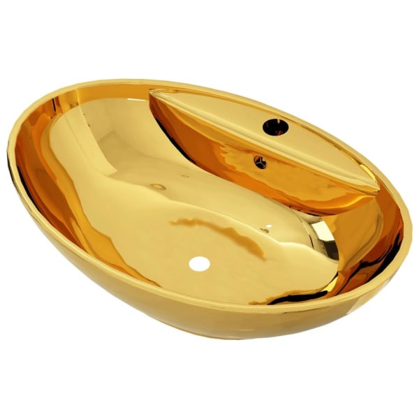 vidaXL Handfat med bräddavlopp 58,5x39x21 cm keramik guld Guld