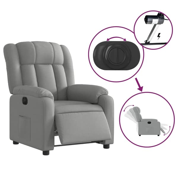 vidaXL Elektrisk reclinerfåtölj ljusgrå tyg Grå