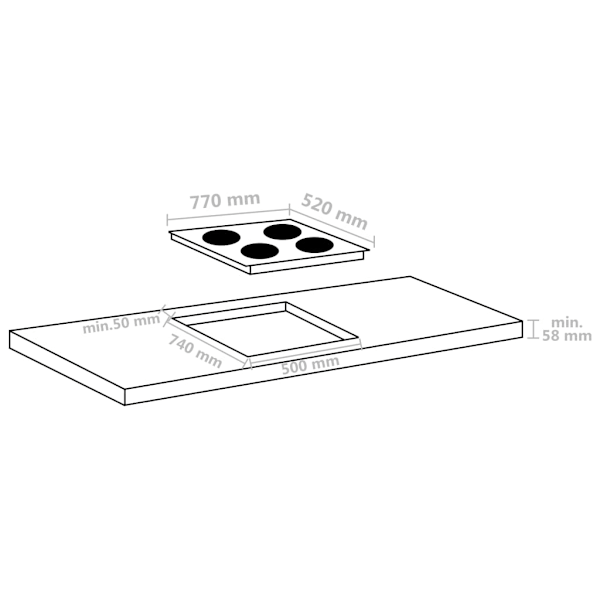 vidaXL Induktionshäll med 4 plattor touchkontroll glas 77 cm 7000 W Svart