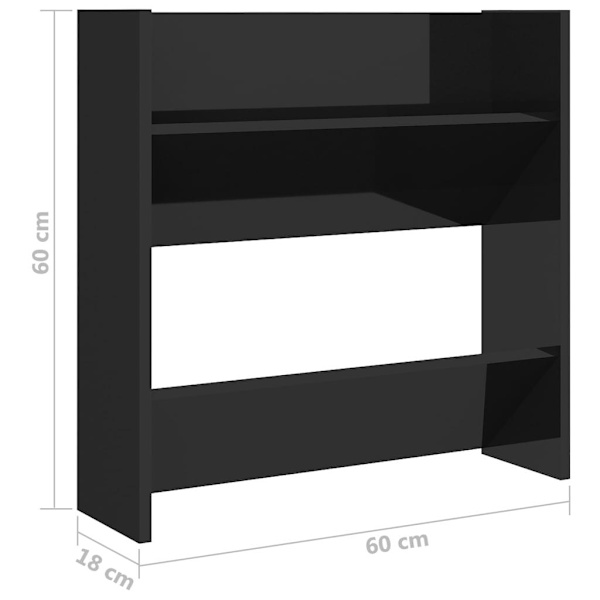 vidaXL Väggmonterat skoställ 4 st svart högglans 60x18x60 cm spånskiva Svart