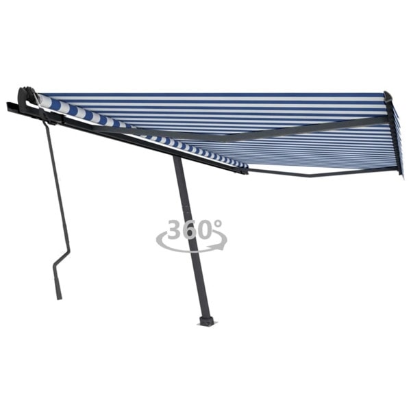 vidaXL Fristående markis manuellt infällbar 450x350 cm blå/vit Blå