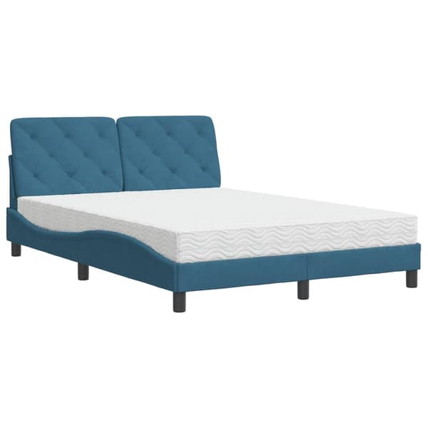 vidaXL Säng med madrass blå 140x200 cm sammet Blå