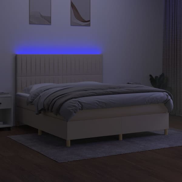 vidaXL Ramsäng med madrass & LED gräddvit 180x200 cm tyg Kräm
