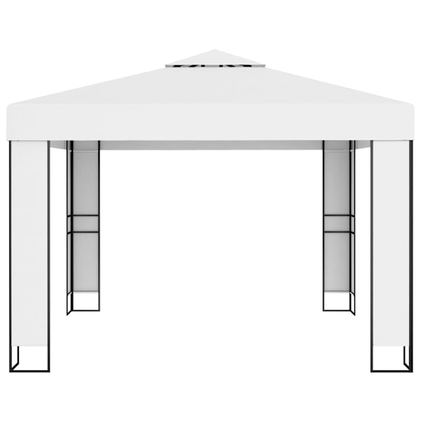 vidaXL Paviljong med dubbeltak och ljusslinga LED 3x3 m vit Vit