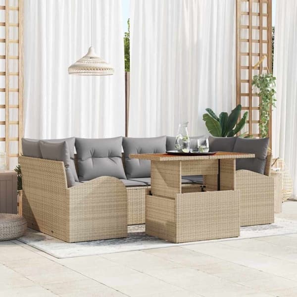 vidaXL Trädgårdsoffset 7 st beige och ljusgrå Beige