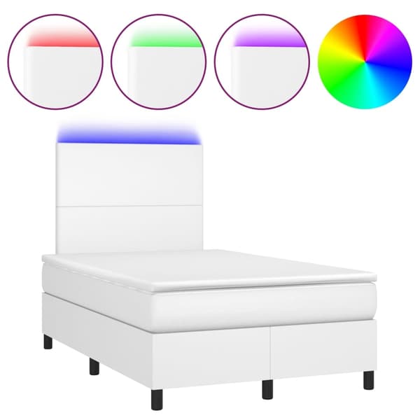vidaXL Ramsäng med madrass & LED vit 120x200 cm konstläder Vit