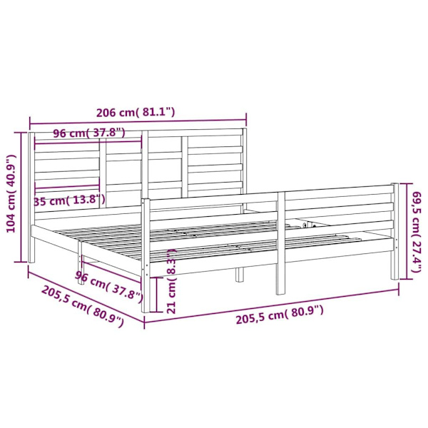 vidaXL Sängram svart massivt trä 200x200 cm Svart