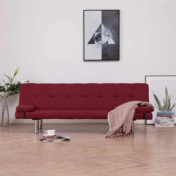 vidaXL Bäddsoffa med två kuddar vinröd polyester Röd