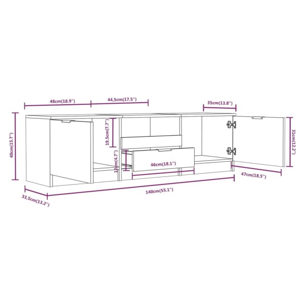 vidaXL Tv-bänk sonoma-ek 140x35x40 cm konstruerat trä Brun