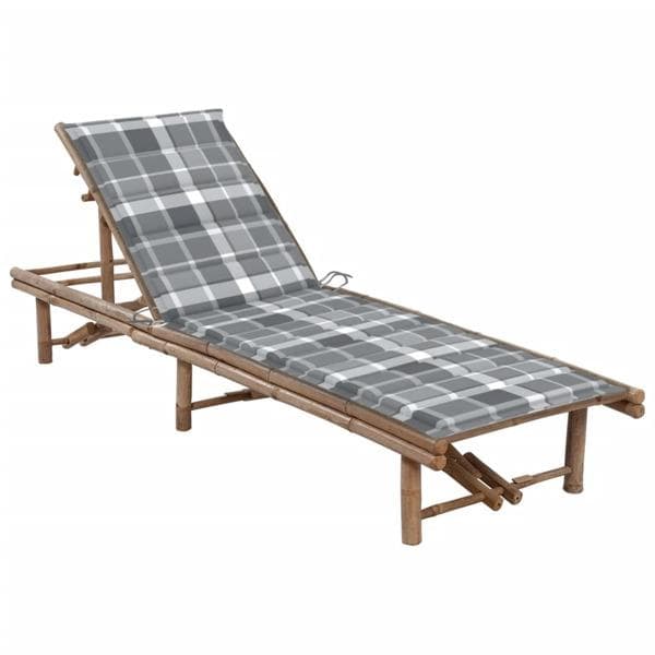 vidaXL Solsäng med dyna bambu grå