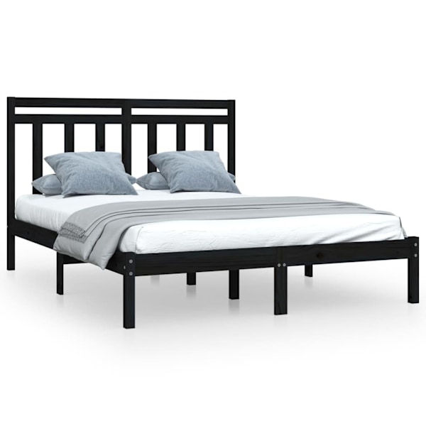 vidaXL Sängram svart massivt trä 120x190 cm Svart