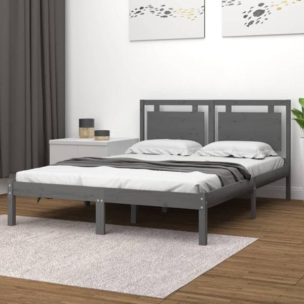 vidaXL Sängram grå massivt trä 140x190 cm Grå