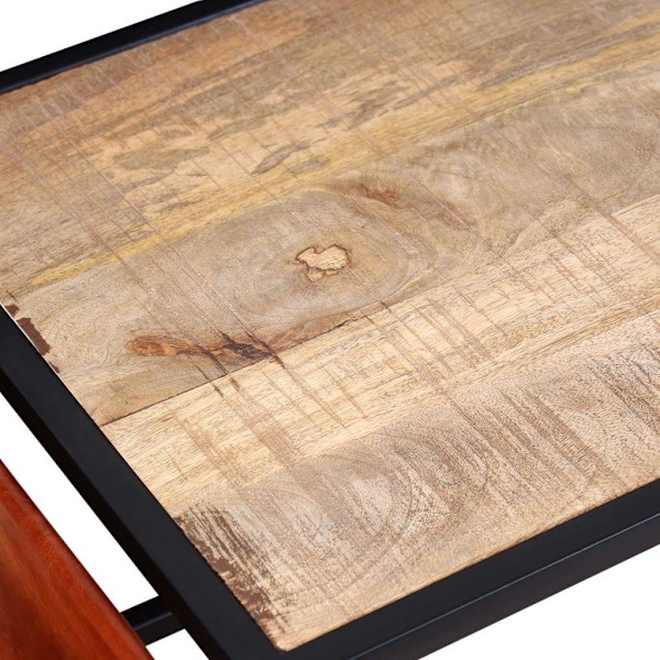 vidaXL Soffbord med tidningsställ 110x50x45 cm äkta läder multifärg