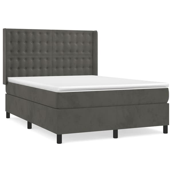 vidaXL Ramsäng med madrass mörkgrå 140x190 cm sammet Grå