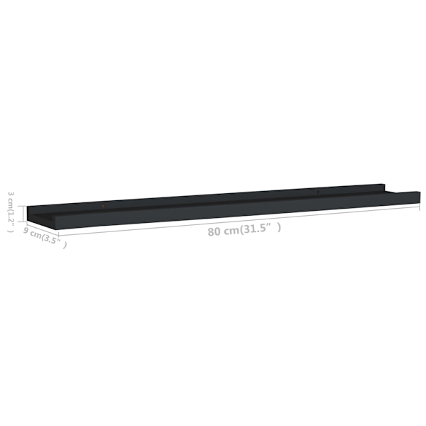 vidaXL Tavellist 2 st svart 80x9x3 cm MDF Svart