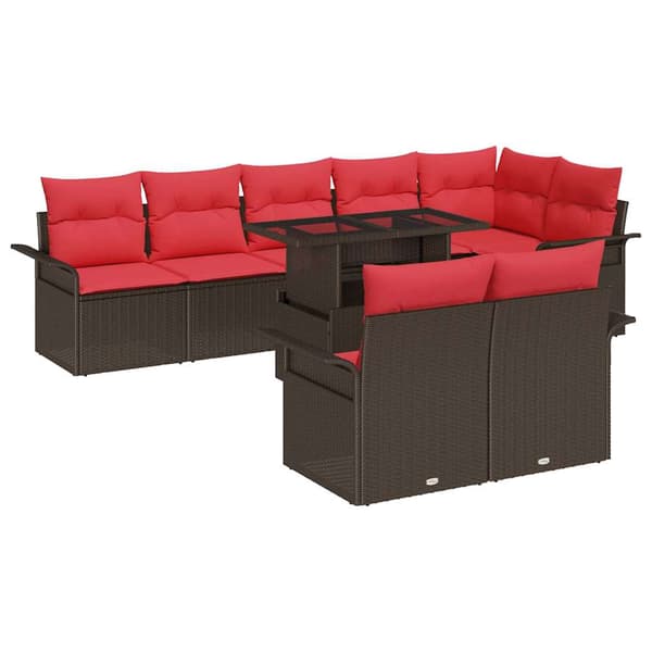 vidaXL Trädgårdsoffset 9 st Brun Poly rattan Brun