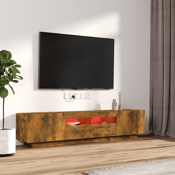 vidaXL TV-skåp 2 delar med LED rökfärgad ek konstruerat trä Brun