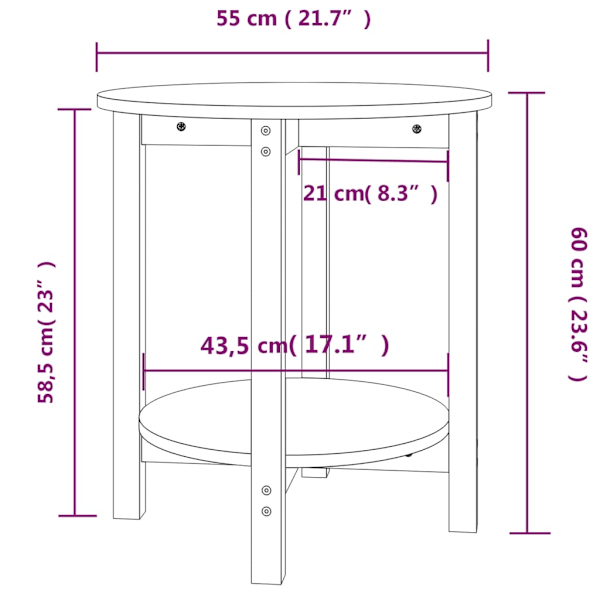vidaXL Soffbord Ø 55 x 60 cm massiv furu Brun