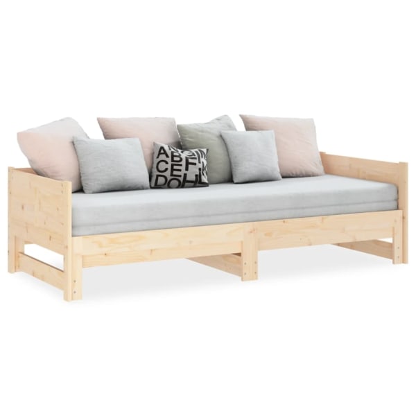 vidaXL Utdragbar dagbädd massiv furu 2x(80x200) cm Brun