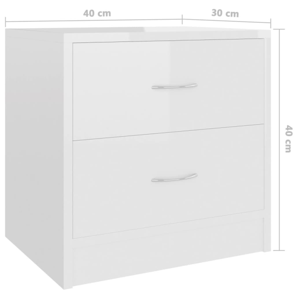 vidaXL Sängbord 2 st vit högglans 40x30x40 cm konstruerat trä Vit