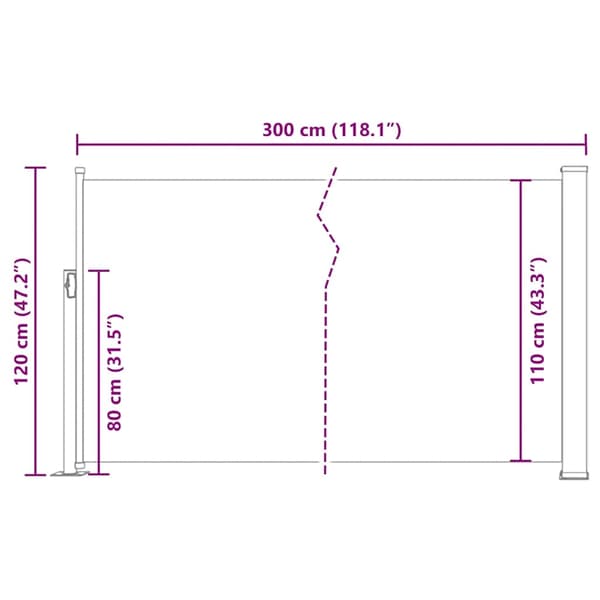 vidaXL Infällbar sidomarkis 120 x 300 cm grå grå