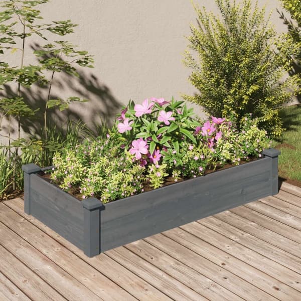 vidaXL Odlingslåda med foder grå 120x60x25 cm massivt granträ Grå