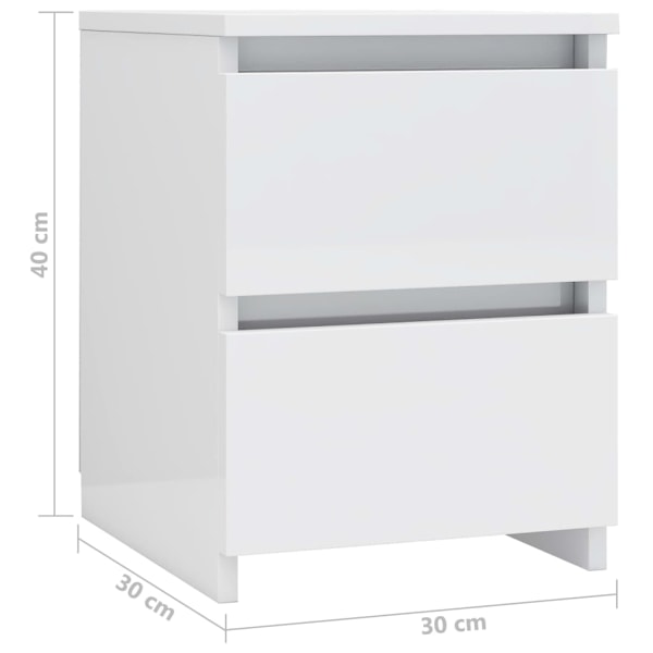 vidaXL Sängbord 2 st vit högglans 30x30x40 cm konstruerat trä Vit