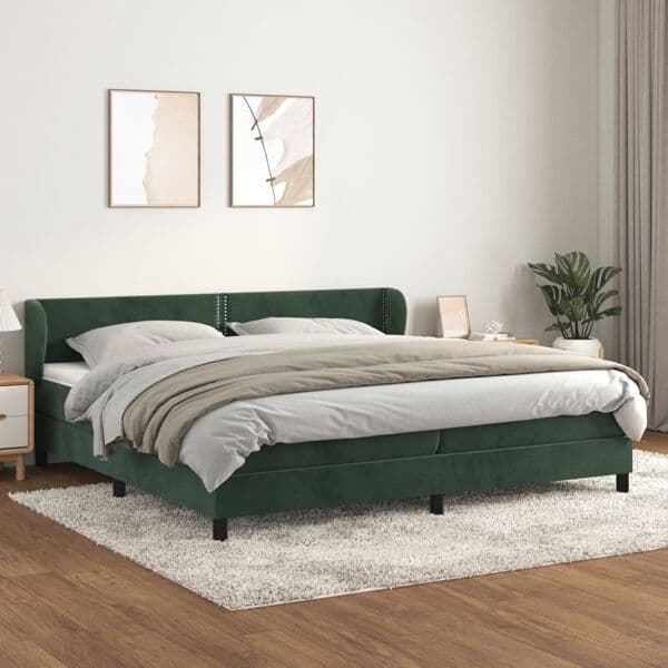 vidaXL Ramsäng med madrass mörkgrön 200x200 cm sammet Grön