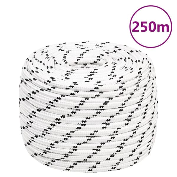 vidaXL Båtlina flätad vit 14 mm x 250 m polyester