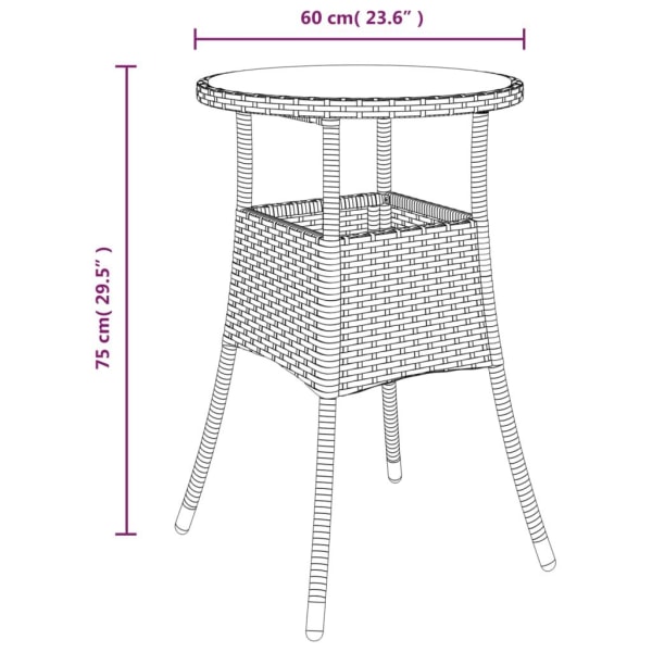 vidaXL Trädgårdsbord Ø60x75 cm härdat glas och konstrotting brun Brun