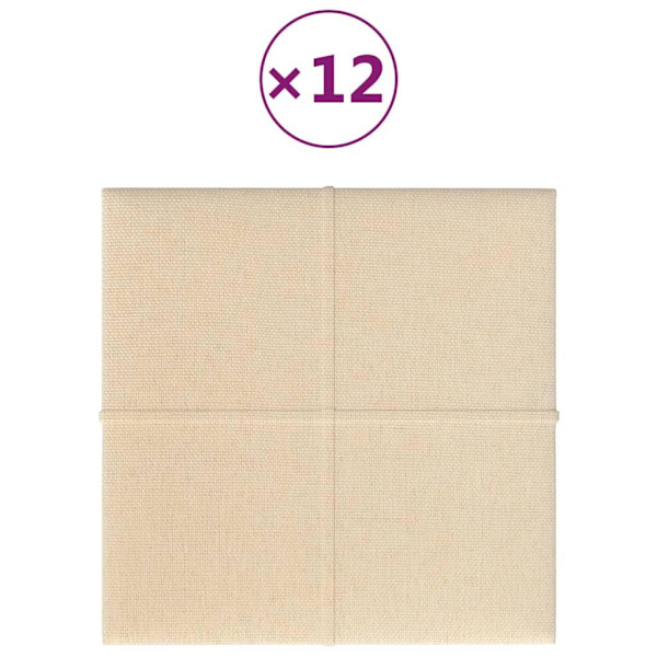 vidaXL Väggpaneler 12 st Gräddvit 30x30 cm tyg 1,08 m² Kräm