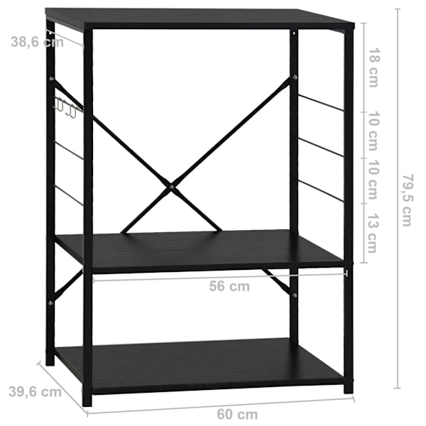 vidaXL Hylla för mikrovågsugn svart 60x39,6x79,5 cm konstruerat trä Svart