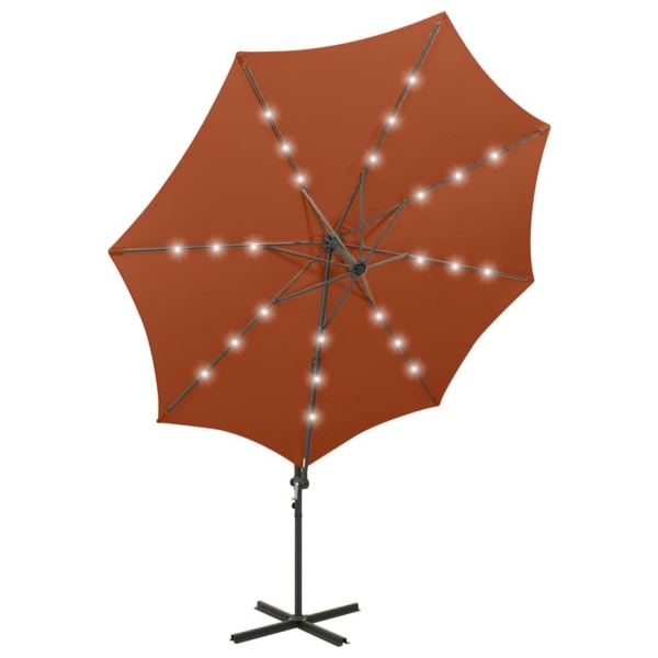 vidaXL Frihängande parasoll med stång och LED terrakotta 300 cm Brun