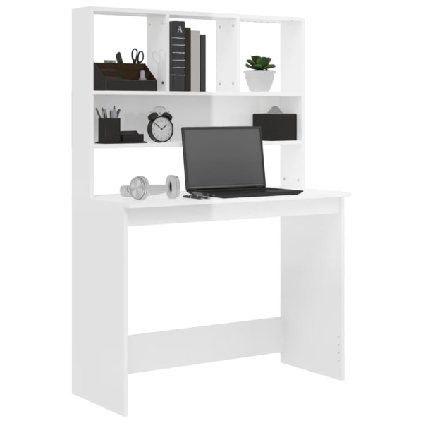 vidaXL Skrivbord med hyllor vit högglans 102x45x148 cm konstruer Vit