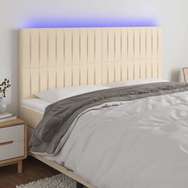 vidaXL Sänggavel LED gräddvit 160x5x118/128 cm tyg Kräm