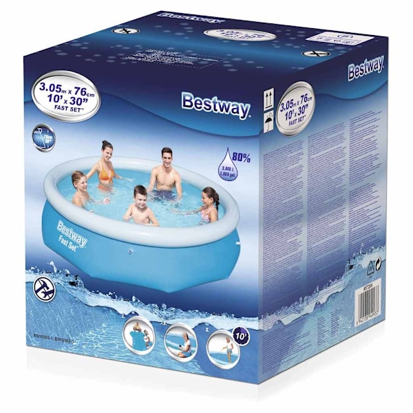 Bestway Pool uppblåsbar Fast Set rund 305x76 cm 57266 Blå