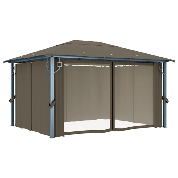 vidaXL Paviljong med gardin & ljusslinga LED 4x3m taupe aluminium Taupe