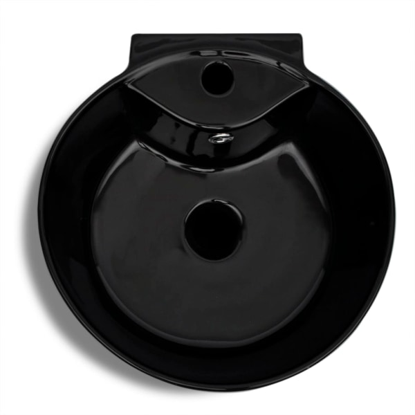 vidaXL Handfat med kran- och överflödeshål i keramik svart med s Svart