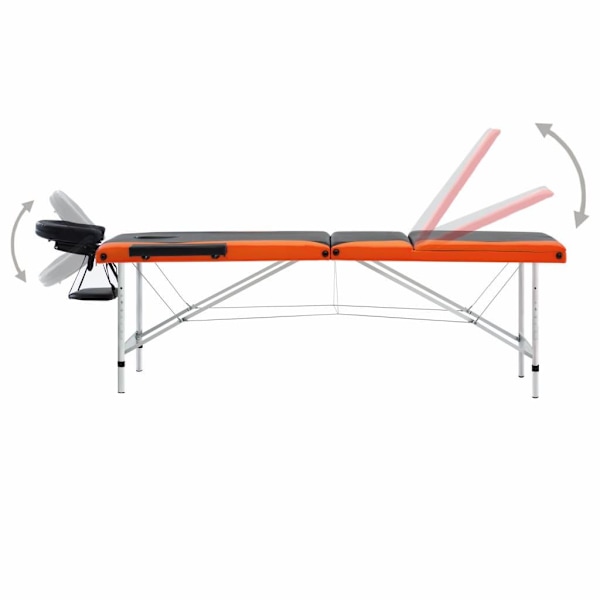 vidaXL Hopfällbar massagebänk 3 sektioner aluminium svart och or Svart
