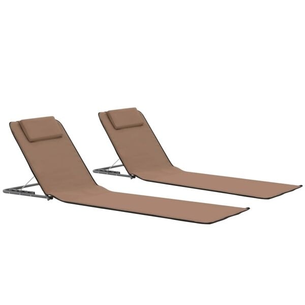 vidaXL Hopfällbara strandmattor 2 st stål och tyg brun Brun
