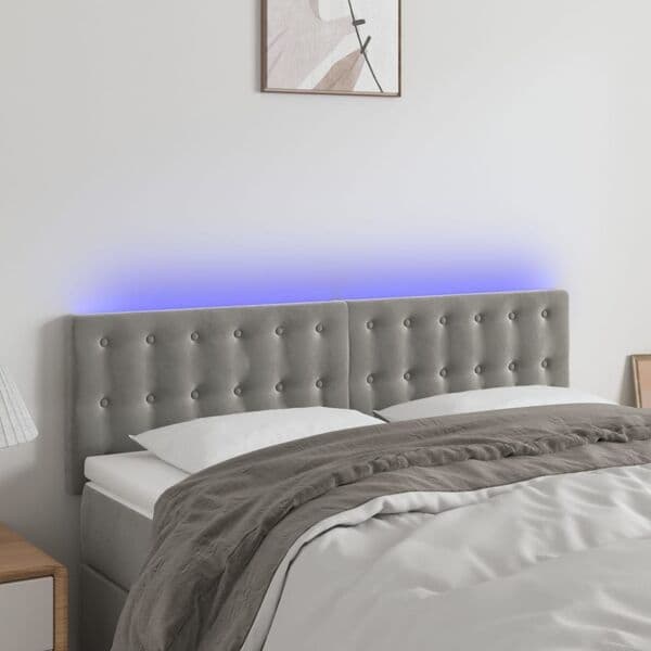 vidaXL Sänggavel LED ljusgrå 144x5x78/88 cm sammet Grå