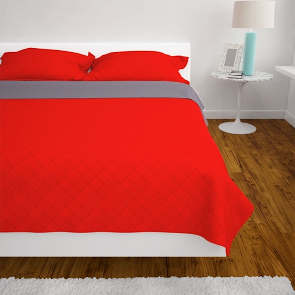 vidaXL Dubbelsidigt vadderat överkast röd och grå 230x260 cm multifärg