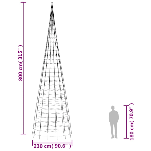 vidaXL LED julgran på flaggstång 3000 LEDs blå 800 cm Blå