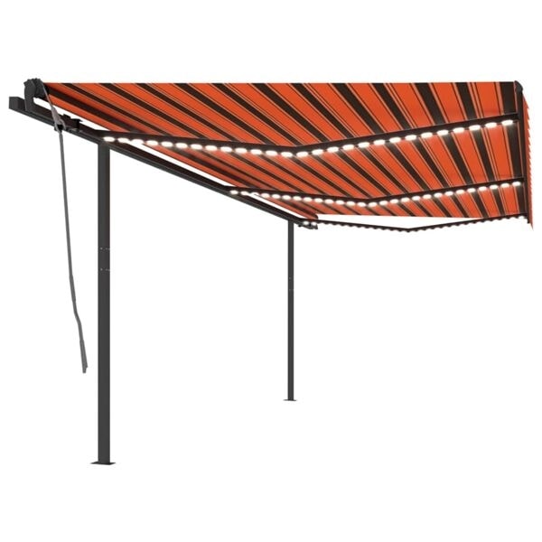 vidaXL Automatisk markis med vindsensor & LED 6x3,5 m orange/brun Flerfärgsdesign