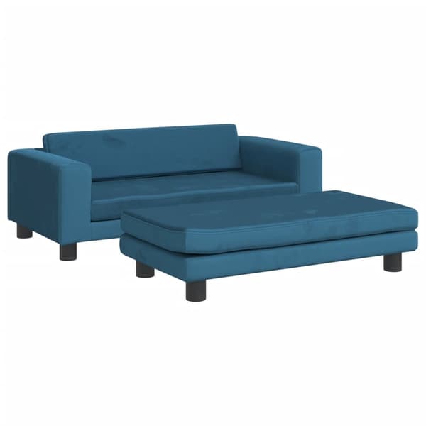 vidaXL Barnsoffa med fotpall blå 100x50x30 cm sammet Blå