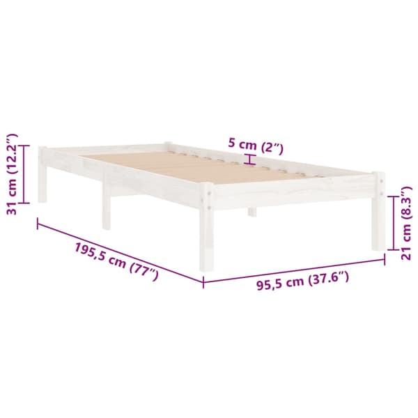 vidaXL Sängram vit massivt trä 90x190 cm Vit